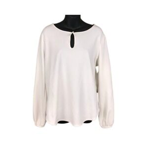 Ann Taylor Long Sleeve Blouse Top Keyhole Neckline Modern Minimalist Size L